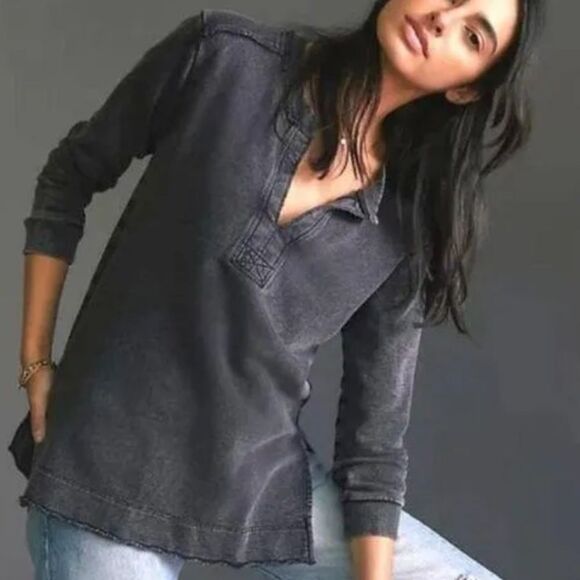 Pilcro by anthropologie Split Back Distressed Terry Tunic Top - size L - Picture 5 of 7